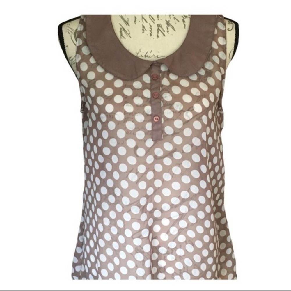PASSPORT TAN SHEER POLKA DOT TOP SIZE L